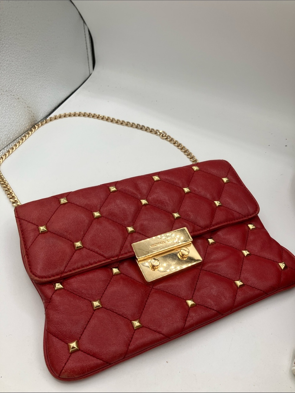 Michael Kors Red Quilted Sloane Shoulder Bag with Gold Hardware